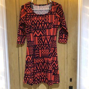 Orange and Blue Geometric Pattern Dress